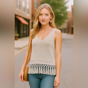 Lilly Pulitzer Knit Fringe Tank Top – Boho Crochet Hem – Size S NWOT